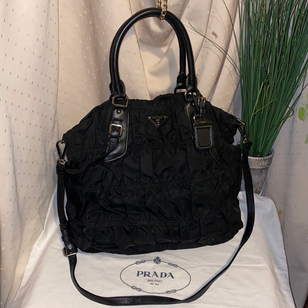 Prada XL quilted Nylon Saffiano Hobo Satchel Bag
